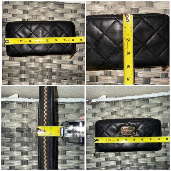 Michael Kors Quilted Black Leather Accordion Zip Wallet Organizer- Gold Accents - Picture 4 of 15